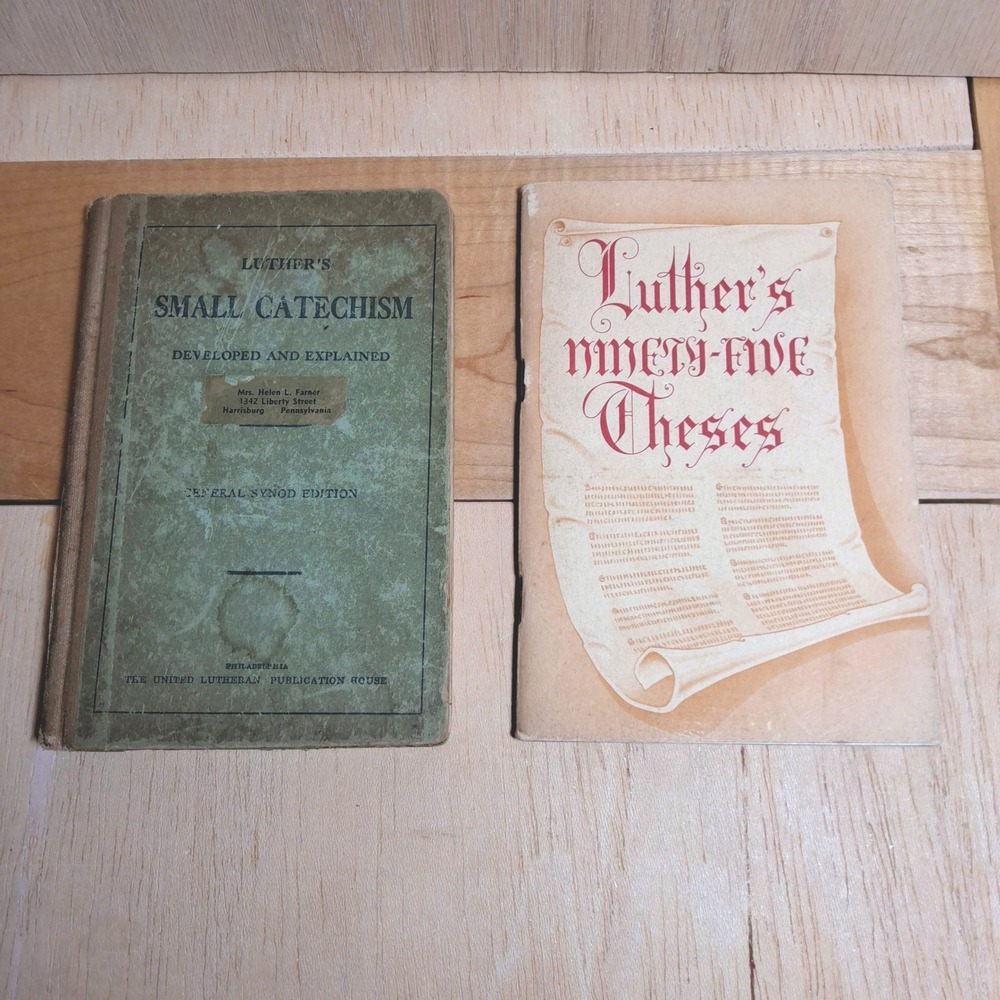 United Lutheran Luther's Small Catechism & 95 Theses Set Green Fair 1893 Ed